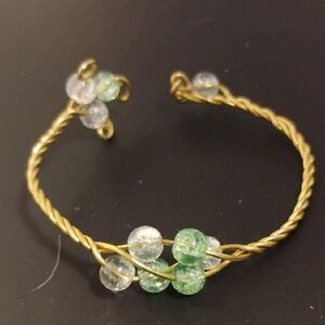 Handmade Elegant Brass Wire and Green Beaded Bracelet